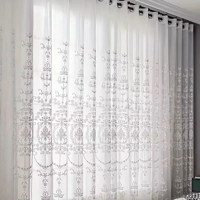 

1Pc Sheer Curtains White Embroidered Floral Voile Drapes for Living Room, Bedroom Sun Protection and Breathable Home Decor