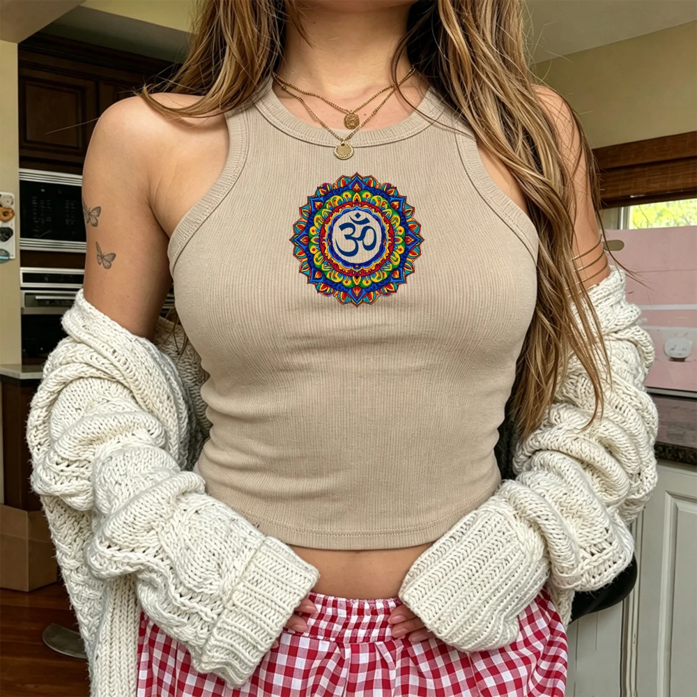 Om Mandala Chakra Yoga Graphic Sleeveless Slim Fit Cami Women Vest Y2K Summer Meditation Spiritual Casual Tank Tops