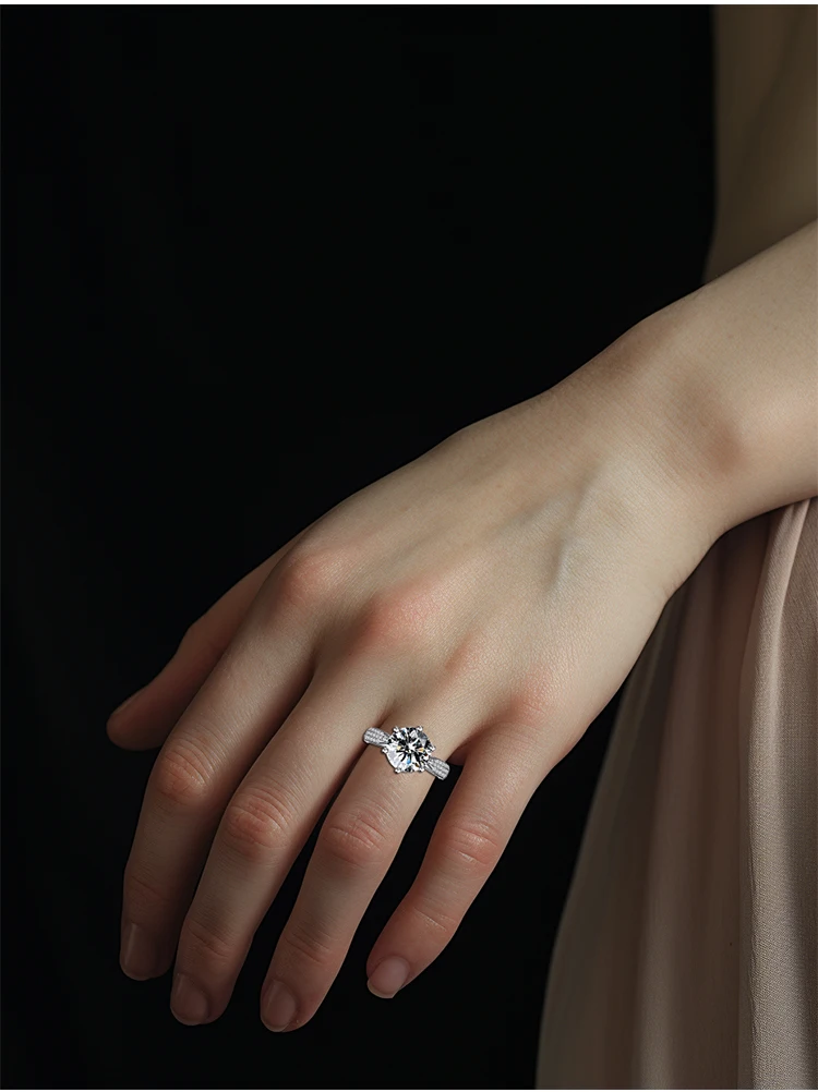 JEWELLWANG Maßgefertigter 18K Massivgold Labor-Diamantring mit Sechsfach-Krappenfassung Luxuriöser Verlobungs- und Ehering Jubiläumsgeschenk für Frauen – Detail 14