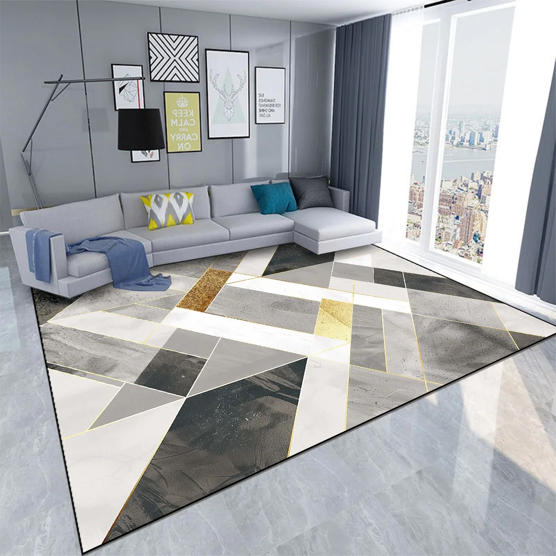 

Nordic Light Luxury Living Room Rugs Modern Geometry Bedroom Decor Carpet Large Size Decoration Home Balcony Non-slip Floor Mats