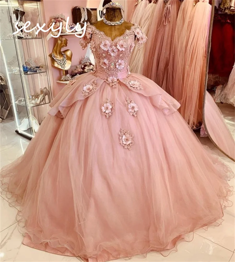 Luxury Pink Florals Quinceanera Dresses 2024 Cinderalle Vestidos De Xv Años Off Shoulders Elegant Debutante 15 Customized