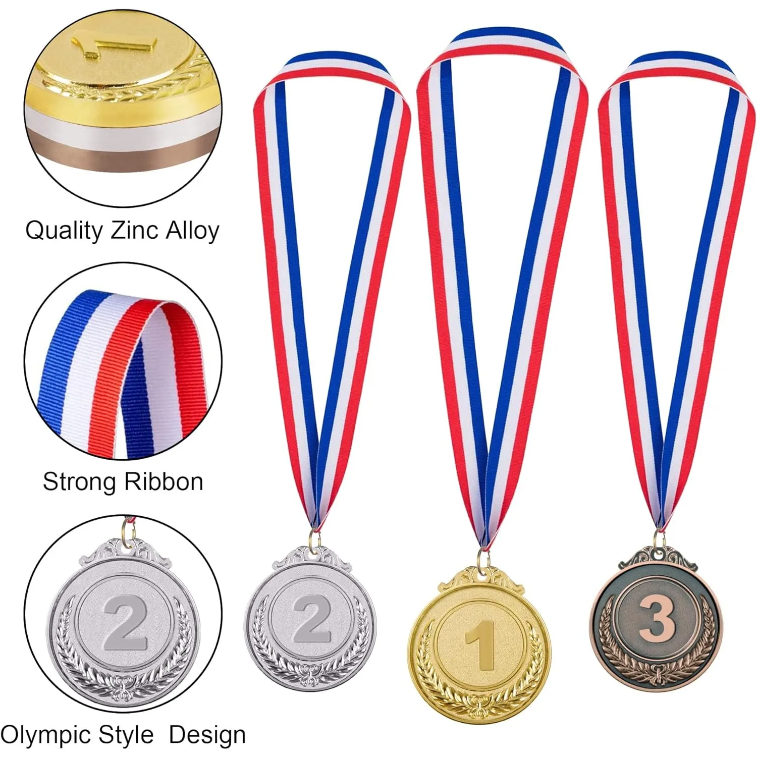 10 Pieces Gold/Silver/Bronze Award Medals Winner Medals Prizes for Sports Competitions Party Favors 5cm/6.5cm