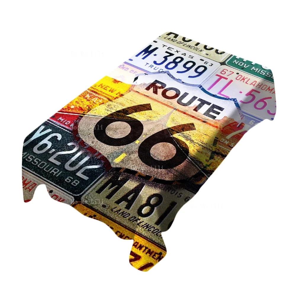 Route 66 License Plates Highway Road Routes Old Posters Style Fabric Rectangle Tablecloth By Ho Me Lili For Tabletop Decor