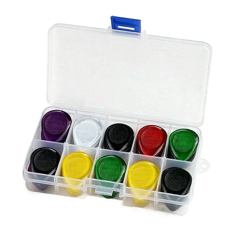 30/50Pcs Bulk Guitar Picks Set with Divided Storage Box Random Colors Thickness Waterdrop Plastic Plectrums for Acoustic TMZ