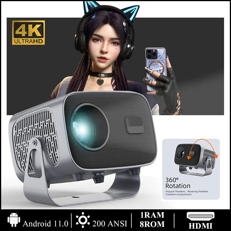 A10 Portable 4K Projector Android 11 3D Home Theater Projector Dual WIFI BT5.0 Smart TV Sync Beam LED Projectors for HD Cinema