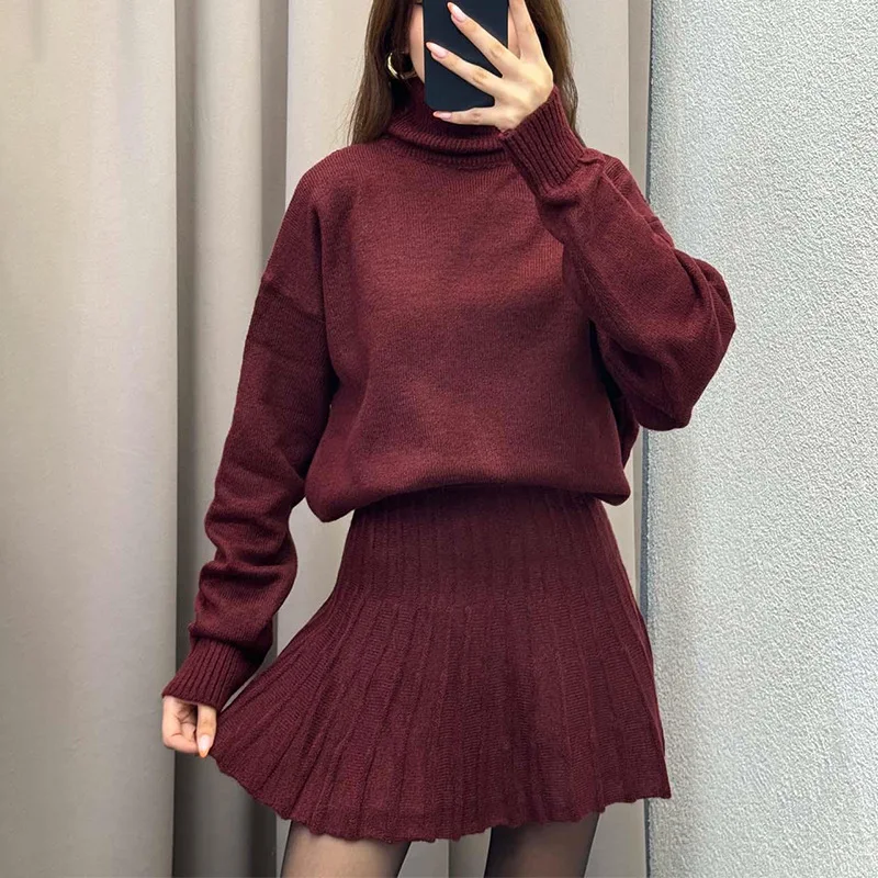 

2024 Autumn New Solid Color Crewneck Loose Top Simple Versatile Skirt Set Z073