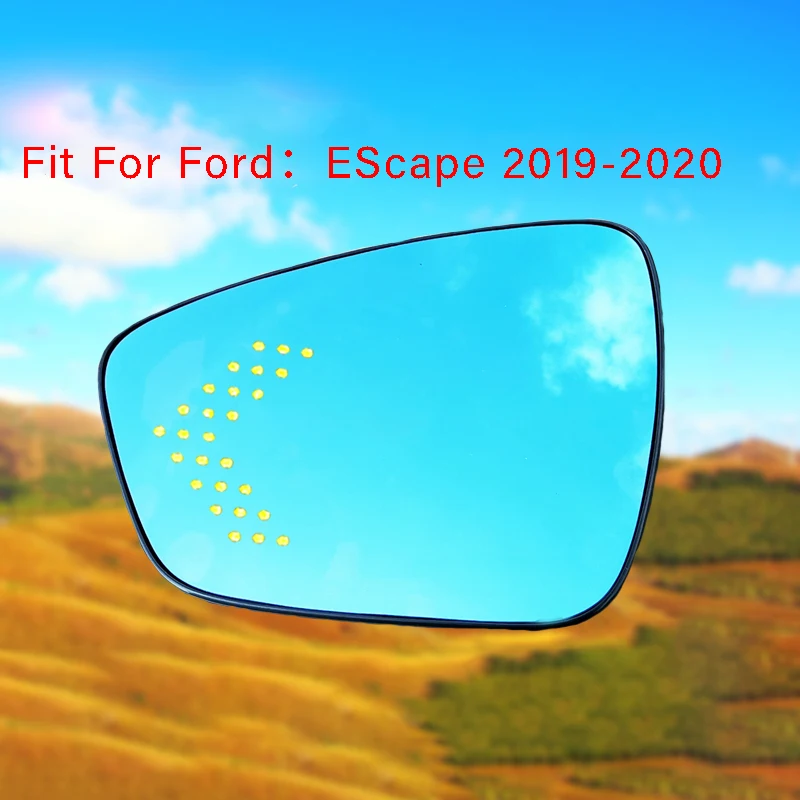 

For Ford Escape 2019-2020 Heating Blue Lens Large Vision Rearview Mirror Wide Angle Blue Glass Anti-Glare Turn Single Lamp