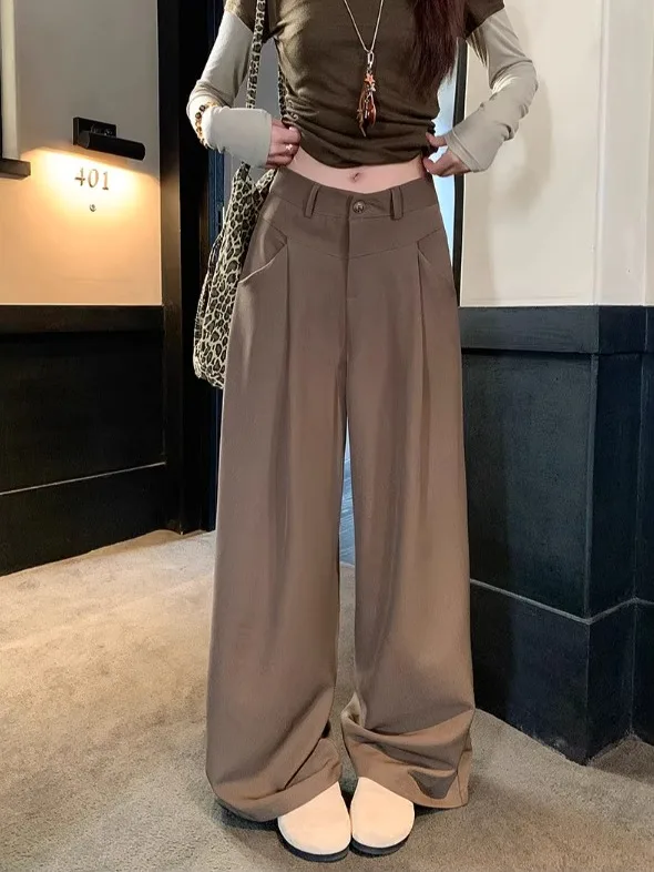 Caramel Color Wide Leg Suit Pants Women's High Waist Loose Fitting Long Trousers Autumn New Arrival Slimming Effect