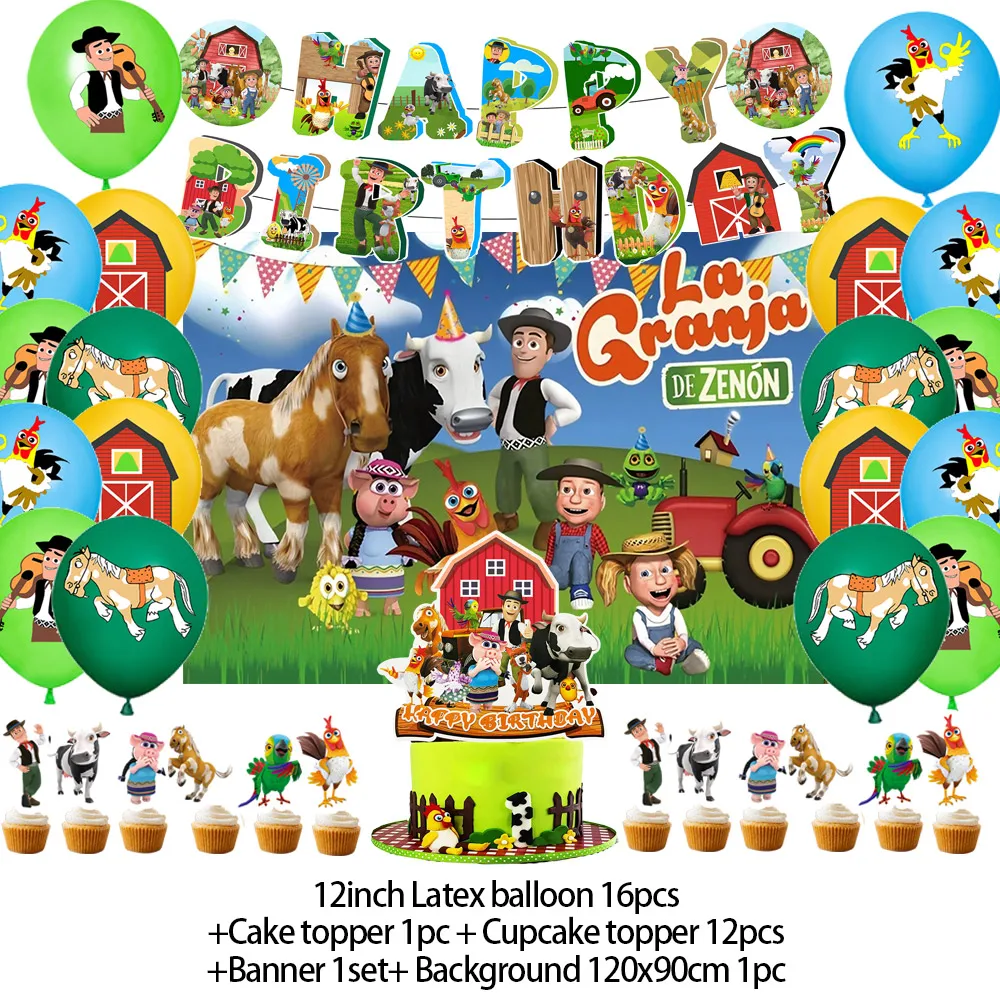 La Granja De Zenon Theme Children's Birthday Party Decoration Farm Animal Cake Topper Balloon Banner Baby Shower Supplies Gifts