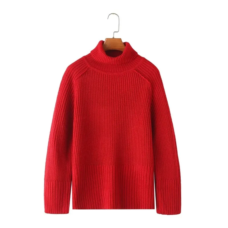 TRAF ZR Ins Red Turtleneck Pullovers Women 2024 Women\'s Winter Sweater Knit Y2k Knitwears Ladies 2023 Knitted Long Sleeve Top