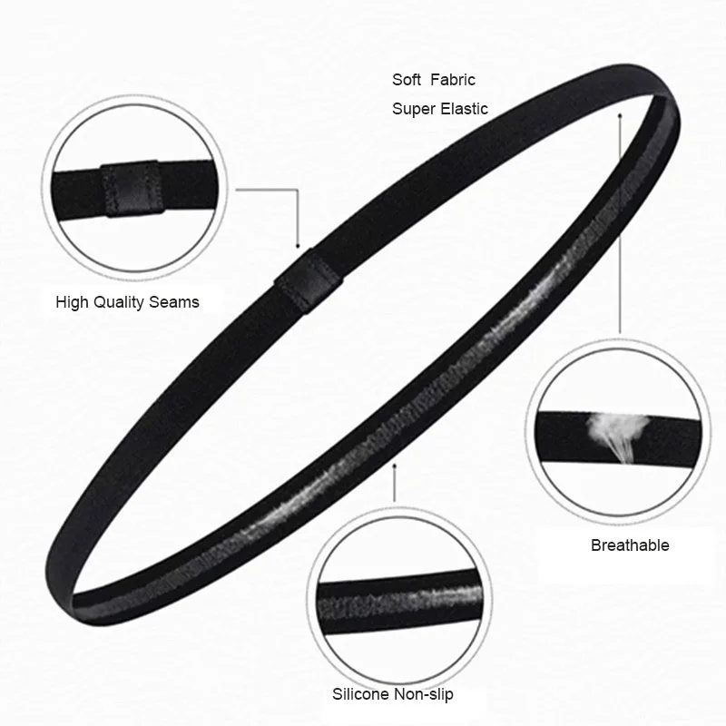 5pcs Non-Slip Elastic Sports Hair Band Black Stretchy Sports Headband Yoga Running Cycling Headband Women Girls Fitness Headband - view 2