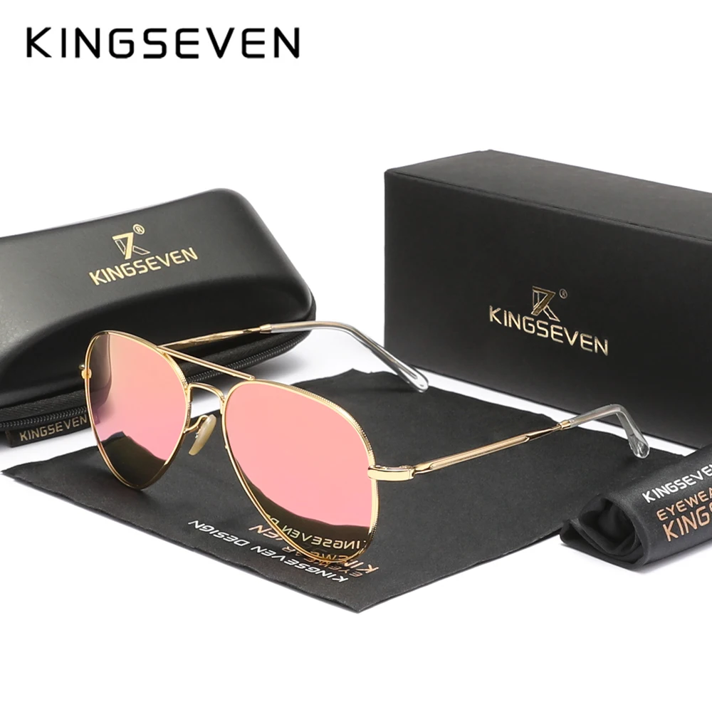 KINGSEVEN-Óculos de sol de liga piloto para homens e mulheres, UV400, antireflexo, armação completa, óculos de papagaio, retrô, óculos de luxo