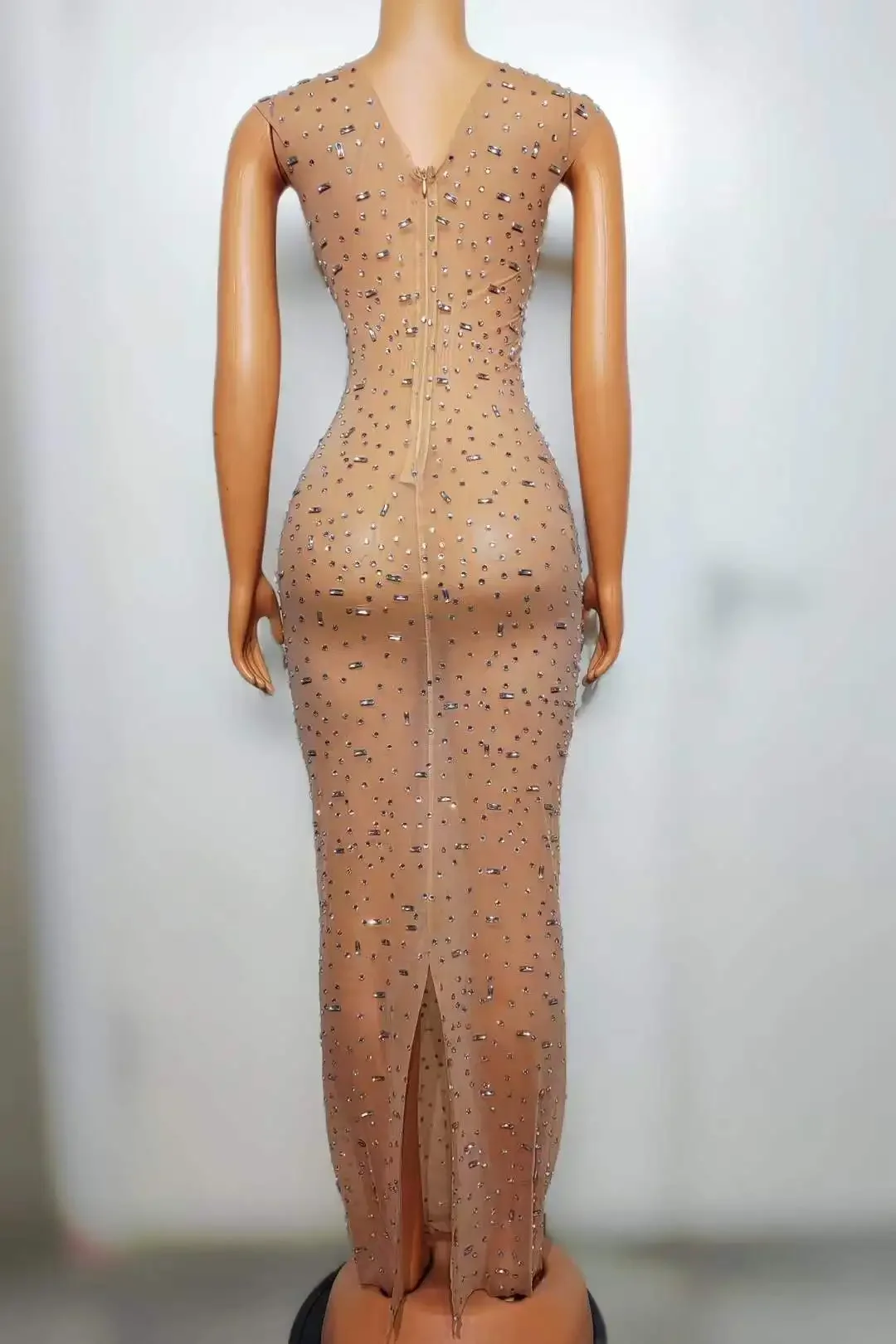 Mouwloze stretch strass lange jurk voor dames nacht avondfeest verjaardag koningin outfit zanger vieren prom witte jurken