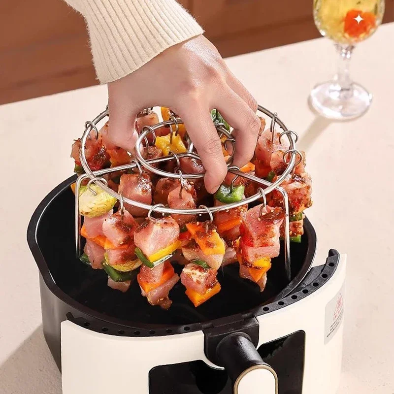 

Stainless Steel Vertical Grill Rack Air Fryer Grill Holder Grilled Skewers Grilled Meat Tool Kitchen Oven Air Fryer Accessory