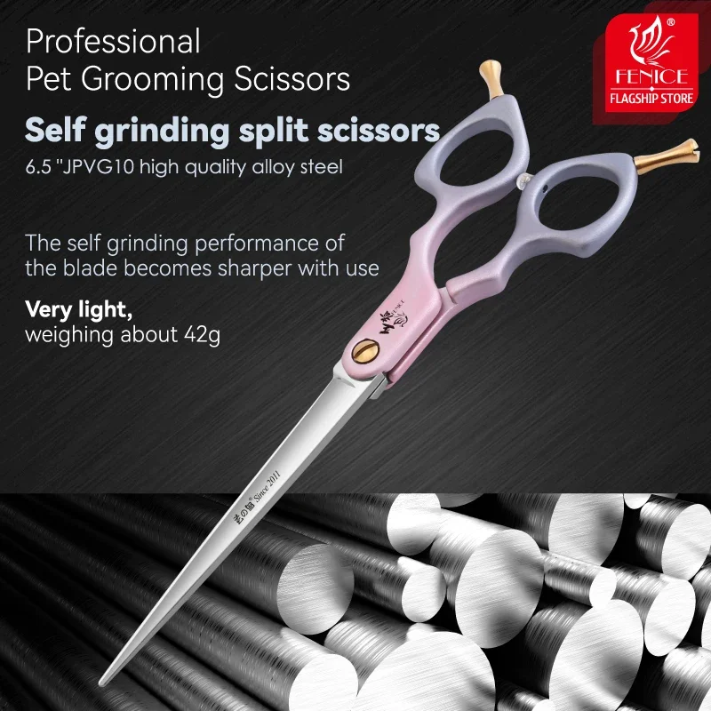 Fenice King Series JPVG10 Steel Self-Grinding 6.5 Inch Dog Grooming Scissors High-End Pet Scissors for Professional Groomers