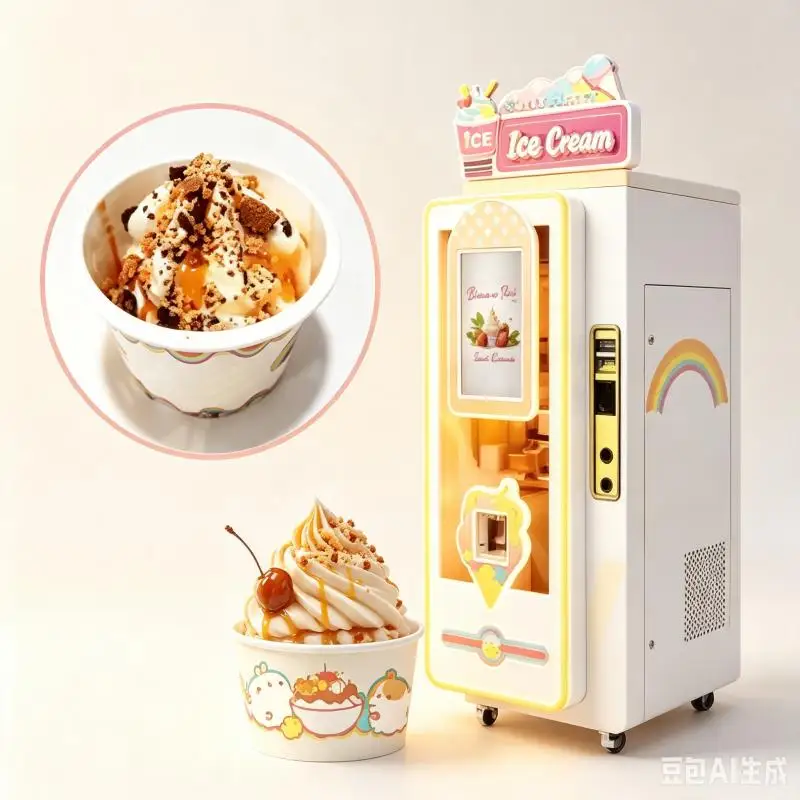 Commercial Customized Ice Cream Vending Machine Automatic Soft Serve Machine Touchscreen Ordering System High Efficiency