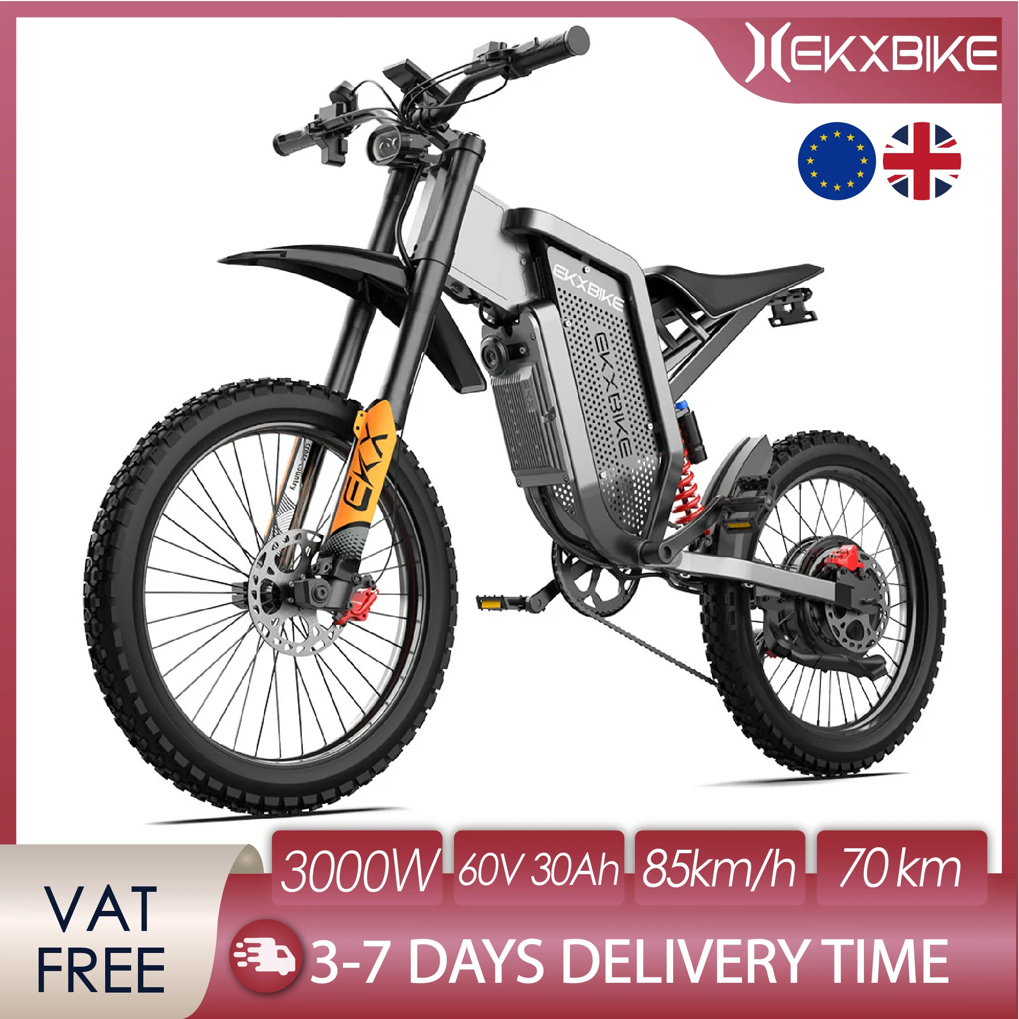 Motocykle elektryczne EKX X21 Max, silniki bezszczotkowe 3000W, bateria litowa 60V30AH, prędkość 85 km/h, motocykl elektryczny terenowy dla dorosłych.