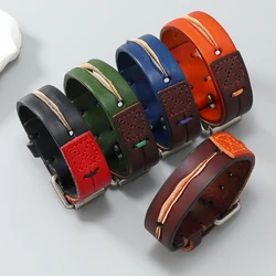 Fashion vintage genuine leather metal buckle bracelet for men