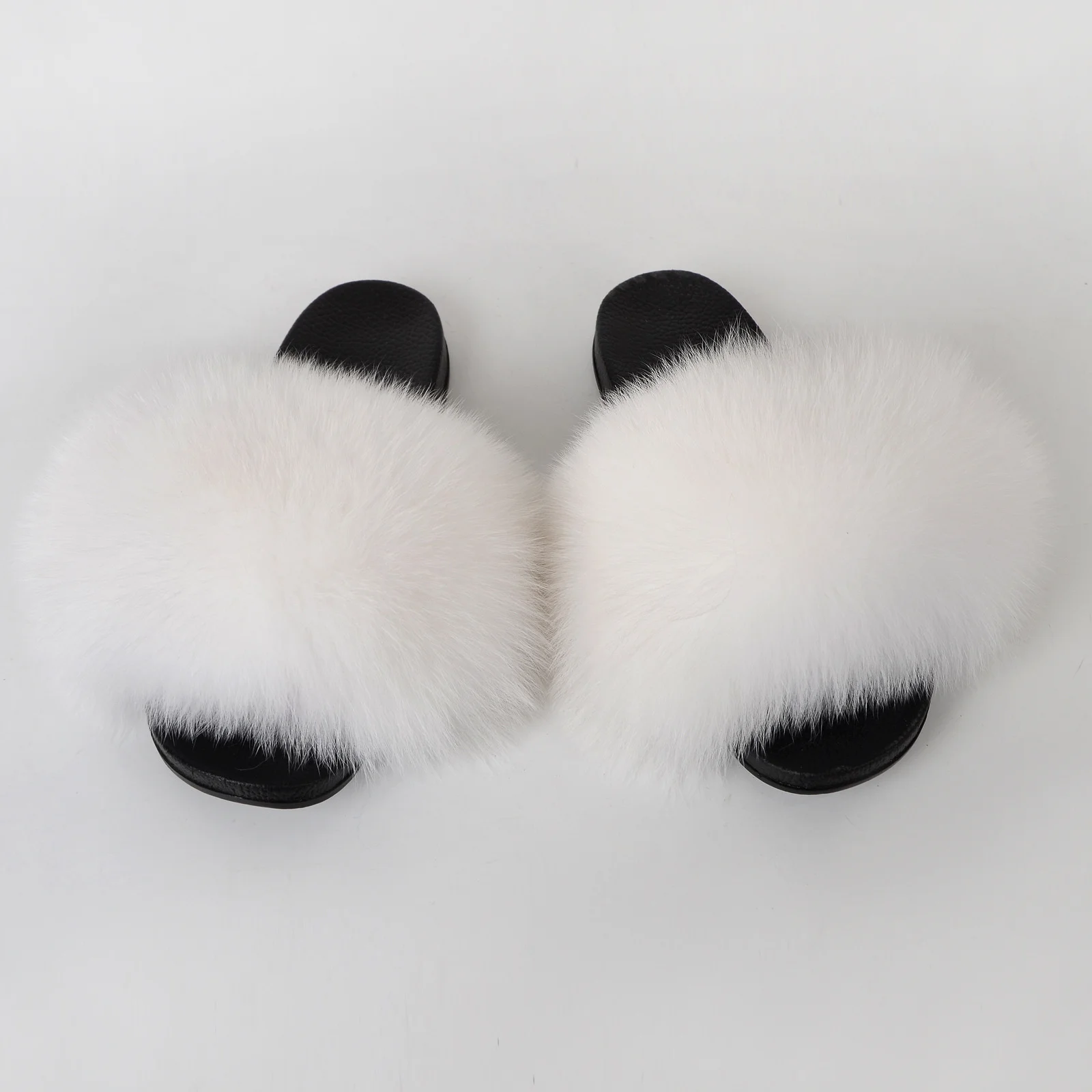 Fur Slippers Summer Women Real Fox Fur Slides Home Furry Flat Sandals Non-Slip Fluffy Flip Flops Ladies Woman Cute Plush Shoes