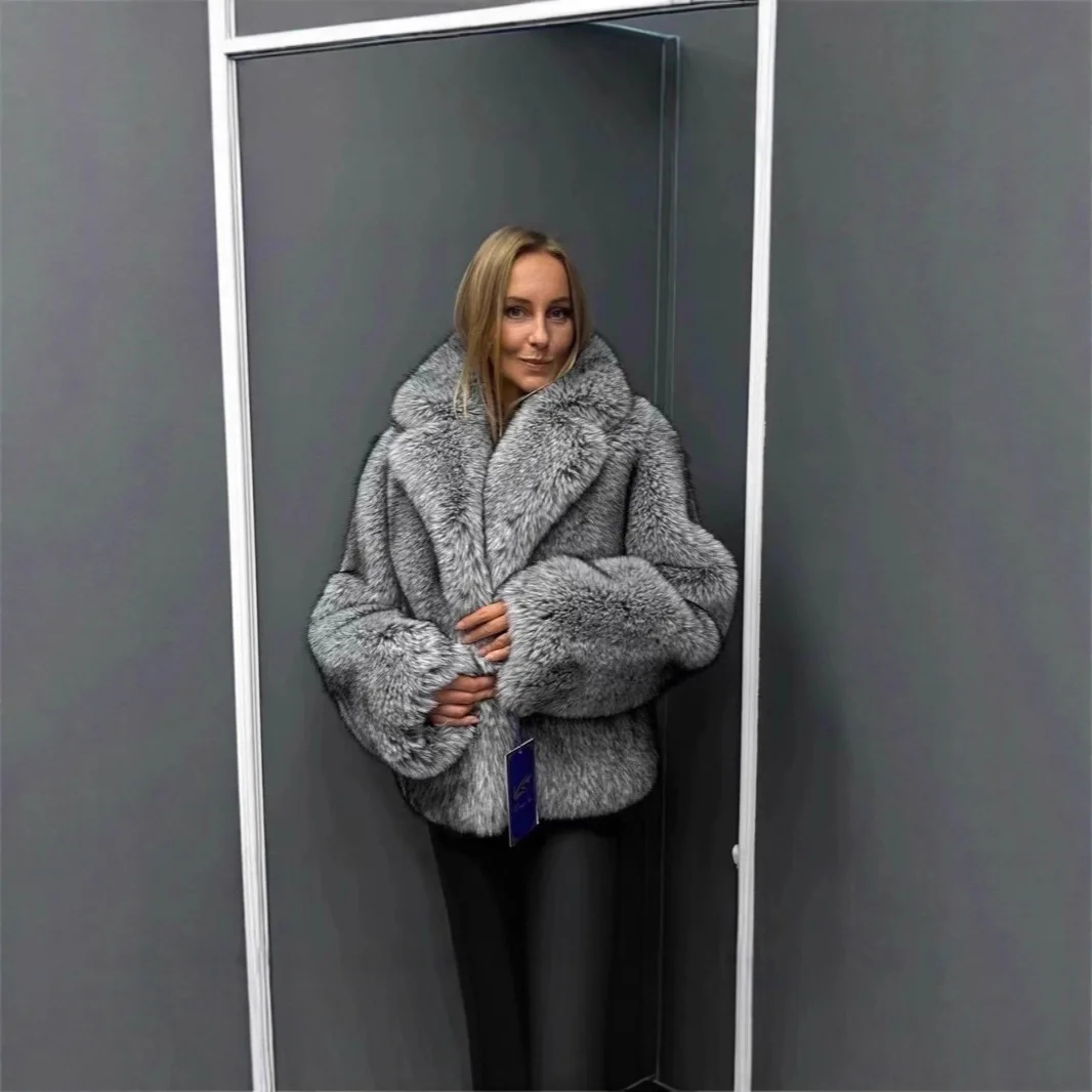 جديد الفضة المرأة الثعلب الفراء فو أبلى التدرج دعوى طوق فوتي الفراء الاصطناعي سترة للإناث قصيرة مريحة سيدة معطف الفرو البيئي