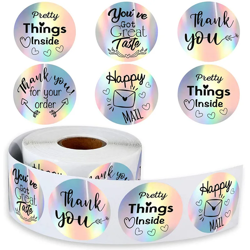 100-500PCS New Thank You Stickers for Business Merci Packaging Stickers Pack Small Rolling Stickers Roll Home Made Lables