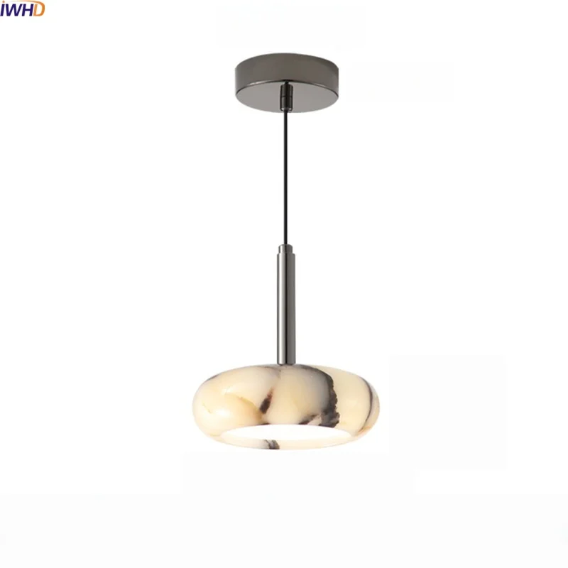 

IWHD Iron Bulgari Stone LED Pendant Light Fixture Bedroom Bedside Coffee Interior For Home Decor Hanging Lamp Lampara Colgante