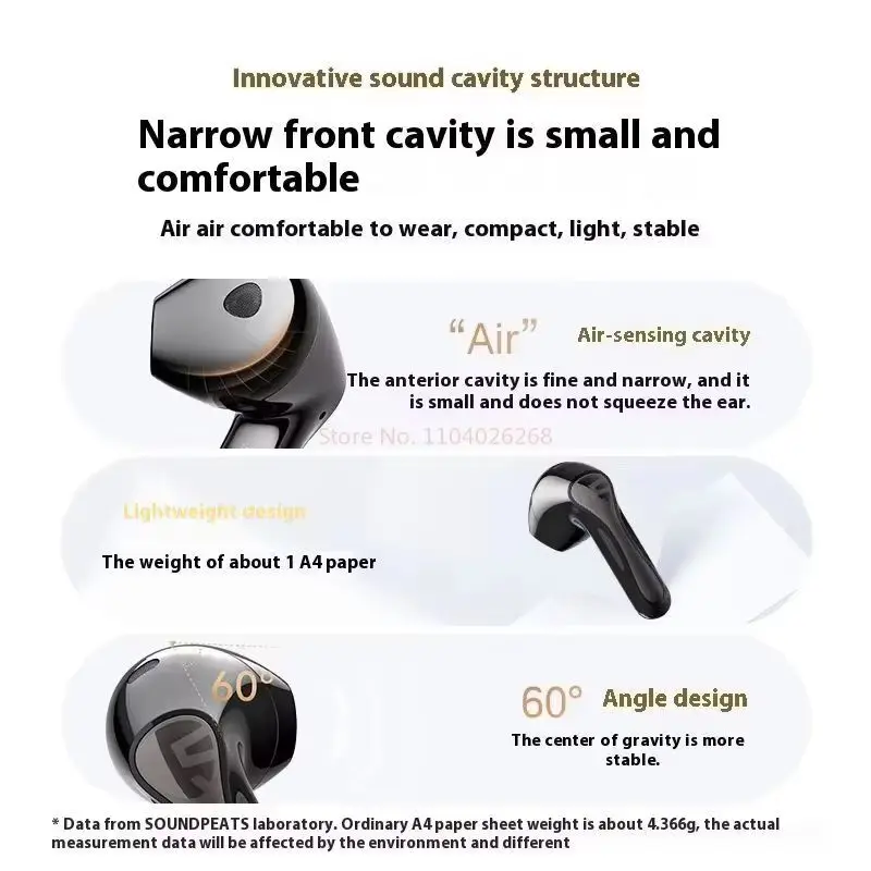 Soundpeats Air5 Lite سماعة بلوتوث للحد من الضوضاء نصف داخل الأذن نمط ملف ديناميكي سماعة الموسيقى مع ميكروفون مخصص