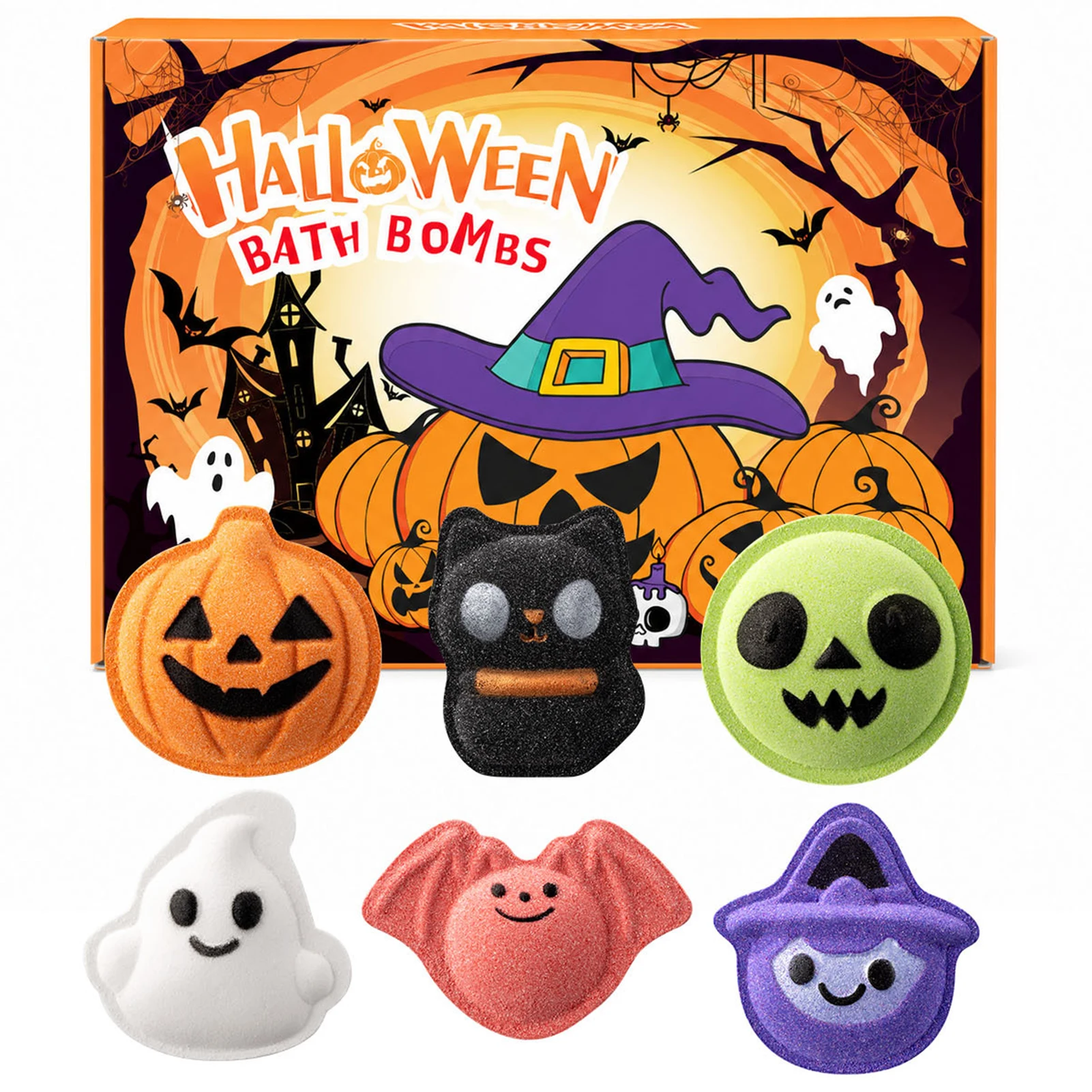 Kids Halloween Bath Bubble Balls 6 Spookys Shapes Design Ghosts Pumpkins Bubble Spa Balls Rich Fizzing Halloween Gifts For Kids