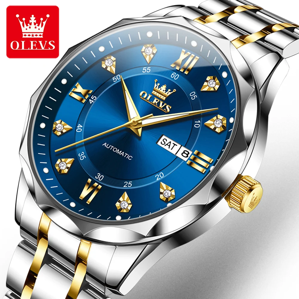 OLEVS 6727 Herenhorloge Automatisch mechanisch horloge Multifunctioneel Datum Week Maan Zakelijk horloge voor heren Waterdichte lichtgevende doos