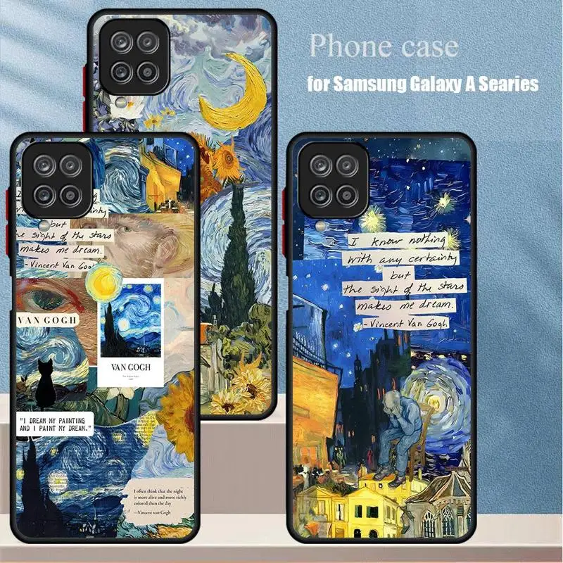 Van Gogh Starry Sunflowers Phone Case for Samsung Galaxy A13 A14 A22 A23 A24 A32 A33 A34 A52 A53 A54 A72 A73 5G Matte Cover