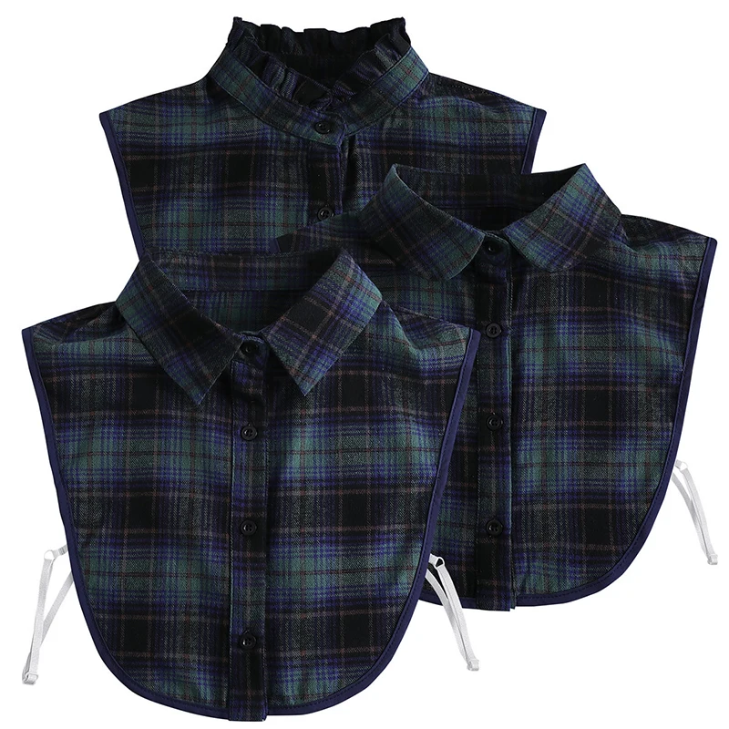 Damen abnehmbares kariertes Hemd-Design, gefälschter Kragen, falsche Bluse, Kleidungszubehör – Detail 4