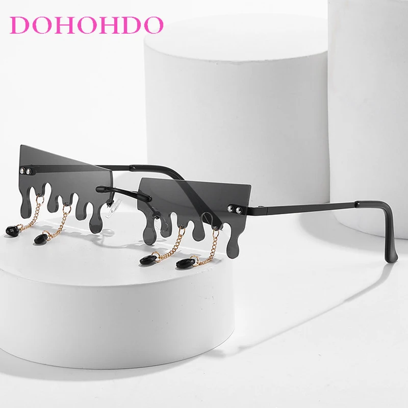 

DOHOHDO New Funny Sunglasses Women Personalized Rimless Hip Hop Ocean Color Glasses UV400 Trending Streetwear Narrow Sun Glasses
