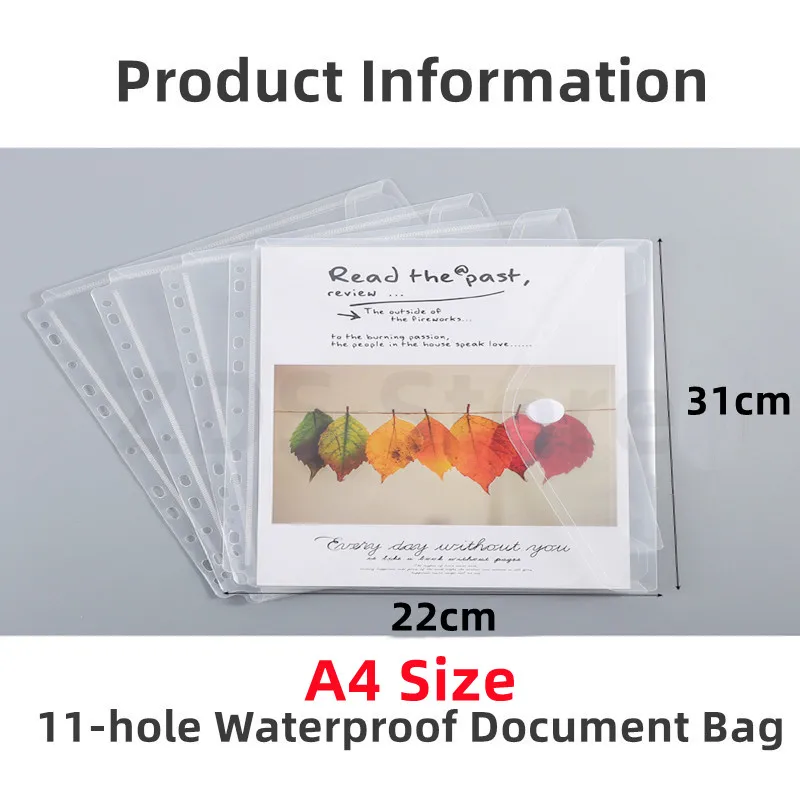 Bolsa de almacenamiento de hojas sueltas A4, suministros de oficina y conferencias, Material impermeable, 10 piezas