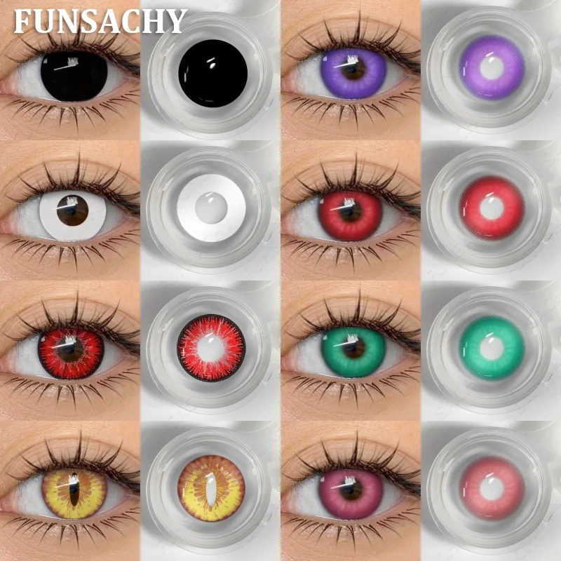 FUNSACHY 1 Paar Crazy Halloween Cosplay Kontaktlinsen Augen-Make-up-Linse Vampir Weiß Schwarz Rot Kontakte Anime Cosplay Softlens