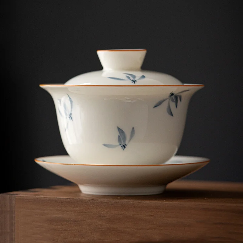 Chinese Hand Painted Ceramic Tea Tureen Teacup Travel Portable Gaiwan Handmade