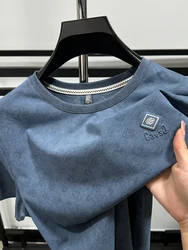 Summer New Snowflake Cotton Solid Color Round Neck T-shirt Cool Short Sleeve Men's Round Shape Printing Design Business Casual