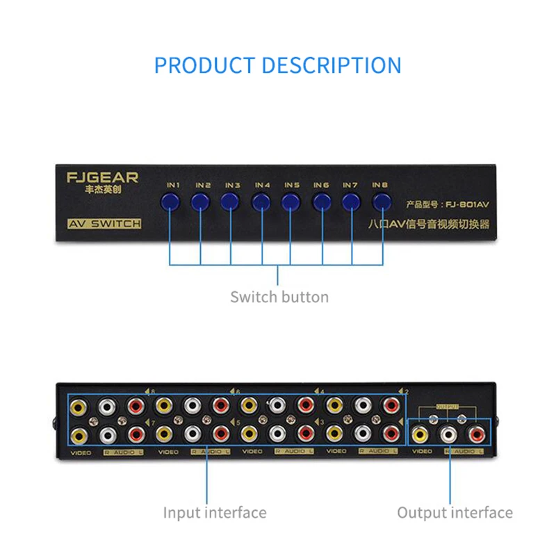 AV Switch Box 2/4/8 in 1 out AV Audio Video Signal Composite for HDTV LCD DVD 3 RCA Switcher 8 to 1 Selector not Splitter