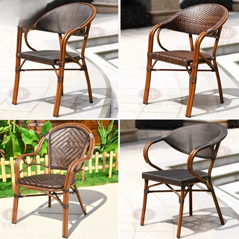 

Outdoor chair single leisure stool outdoor table and wrought iron milk tea shop catering cafe back rattan chai