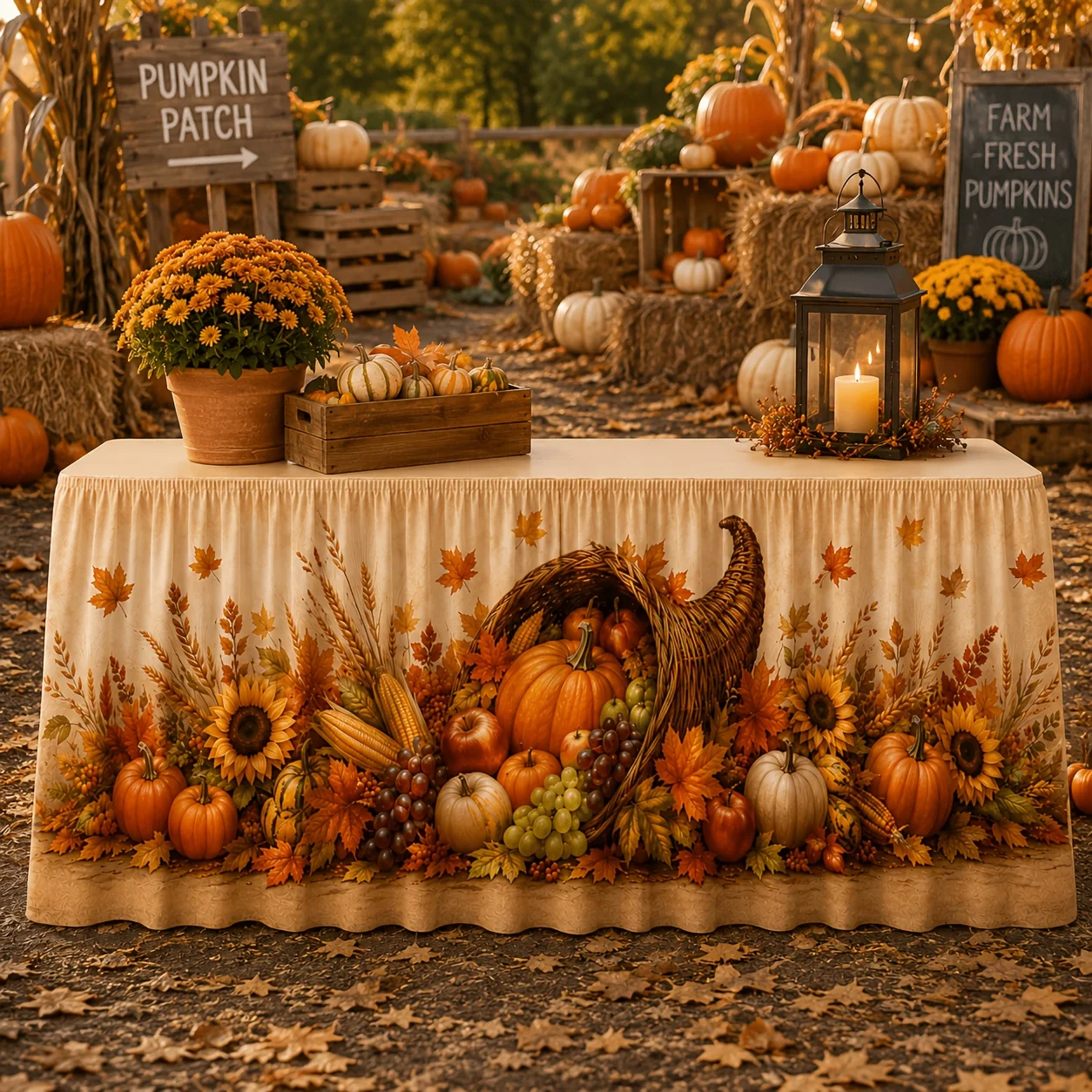1 piece of tablecloth, Bountiful Cape, pumpkin, sunflower, maple leaf, fruit, wheat, autumn harvest, Thanksgiving Dayxzj