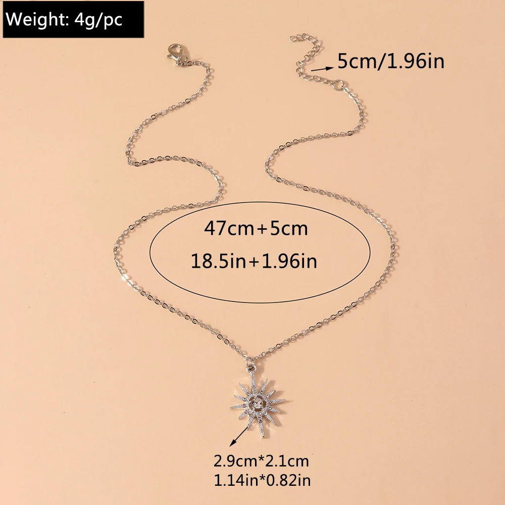 Aihua Exquisite Y2K Silber Farbe Kristall Sonne Mond Sterne Halsketten für Frauen Koreanische Temperament Schlüsselbein Kette Schmuck Geschenke – Detail 10