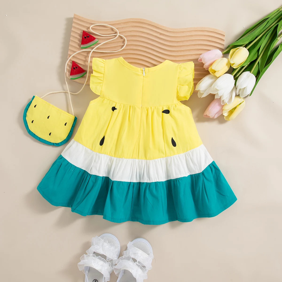 (0-3 Year Old Baby Girl Dress) Summer New Cute Watermelon Style Children'S Sleeveless Clothes With Free Watermelon Bag