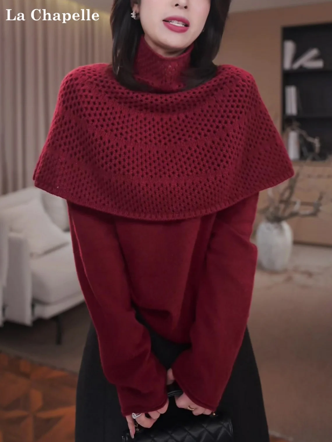 

Женский красный вязаный свитер La Chapelle с вырезами на плечах, для весны, осени и зимы, базовый слой