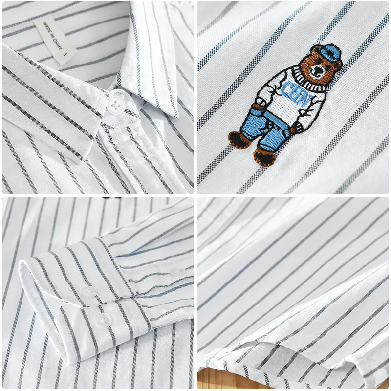 Spring New Embroidery Striped Shirts for Men Casual 100% Cotton Fashion Men Clothing C8859