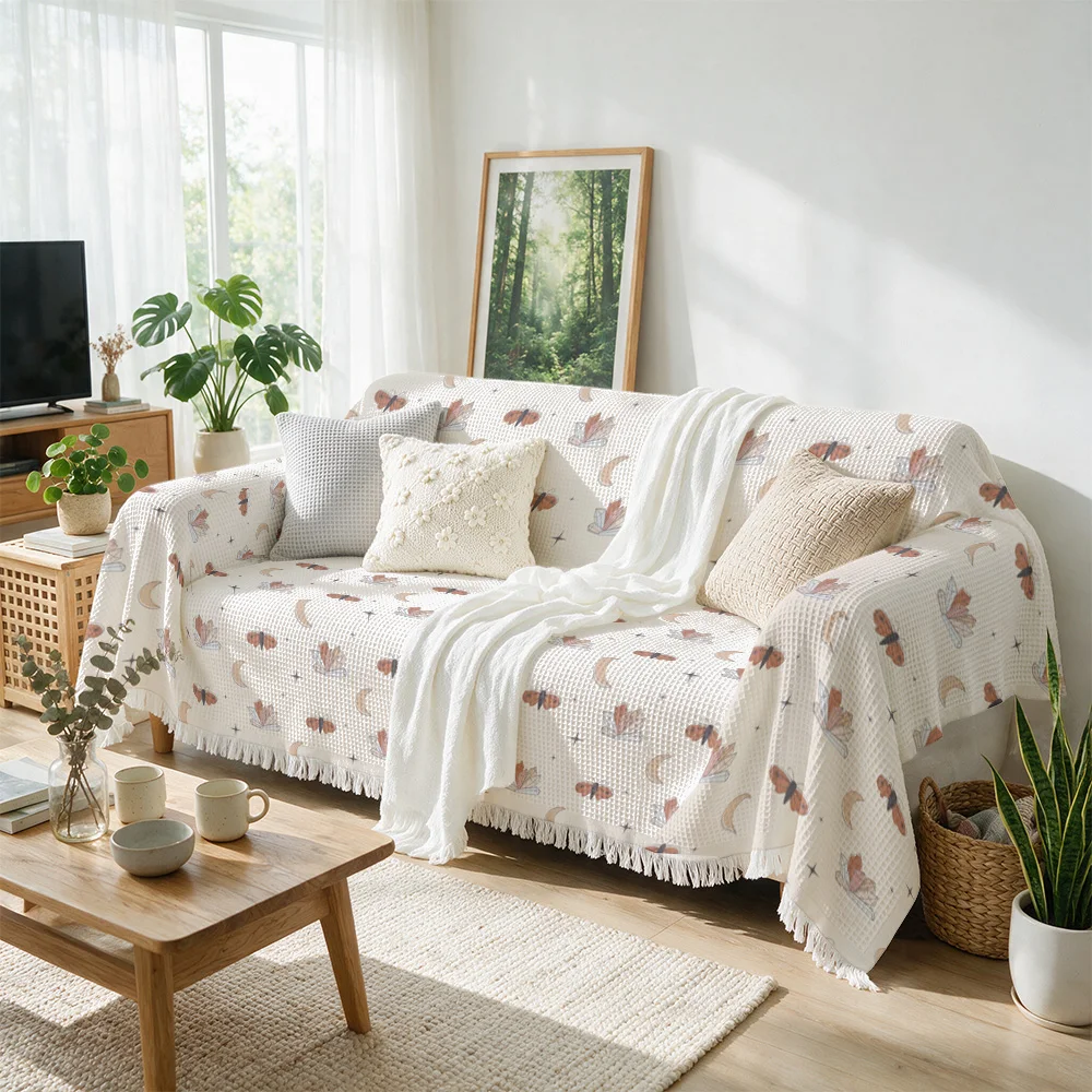 Boho Butterfly Throw Blanket for Sofa Couch Decor Cozy Knit Accent Throw Cushion Cover for Living Room Home Decor
