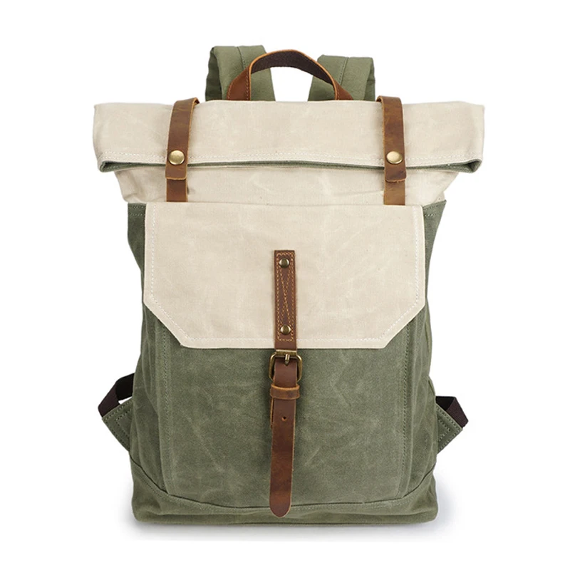 

Waterproof Wax Canvas Travel Backpack Retro British Style Laptop Bag Unisex Double Shoulder Bag School Bag Magnetic Buckle Cl...