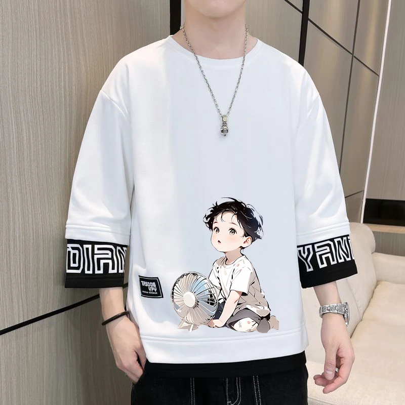 

Универсальная футболка с круглым вырезом и креативным принтом, повседневный топ для школьников 3-8 лет, летняя дышащая одежда.