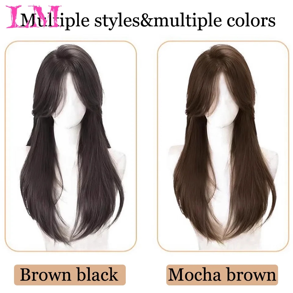 LM Mid Split Fake Bangs Frangia francese naturale 3D Parrucche Toppe per capelli e frangia che scorre finta da donna