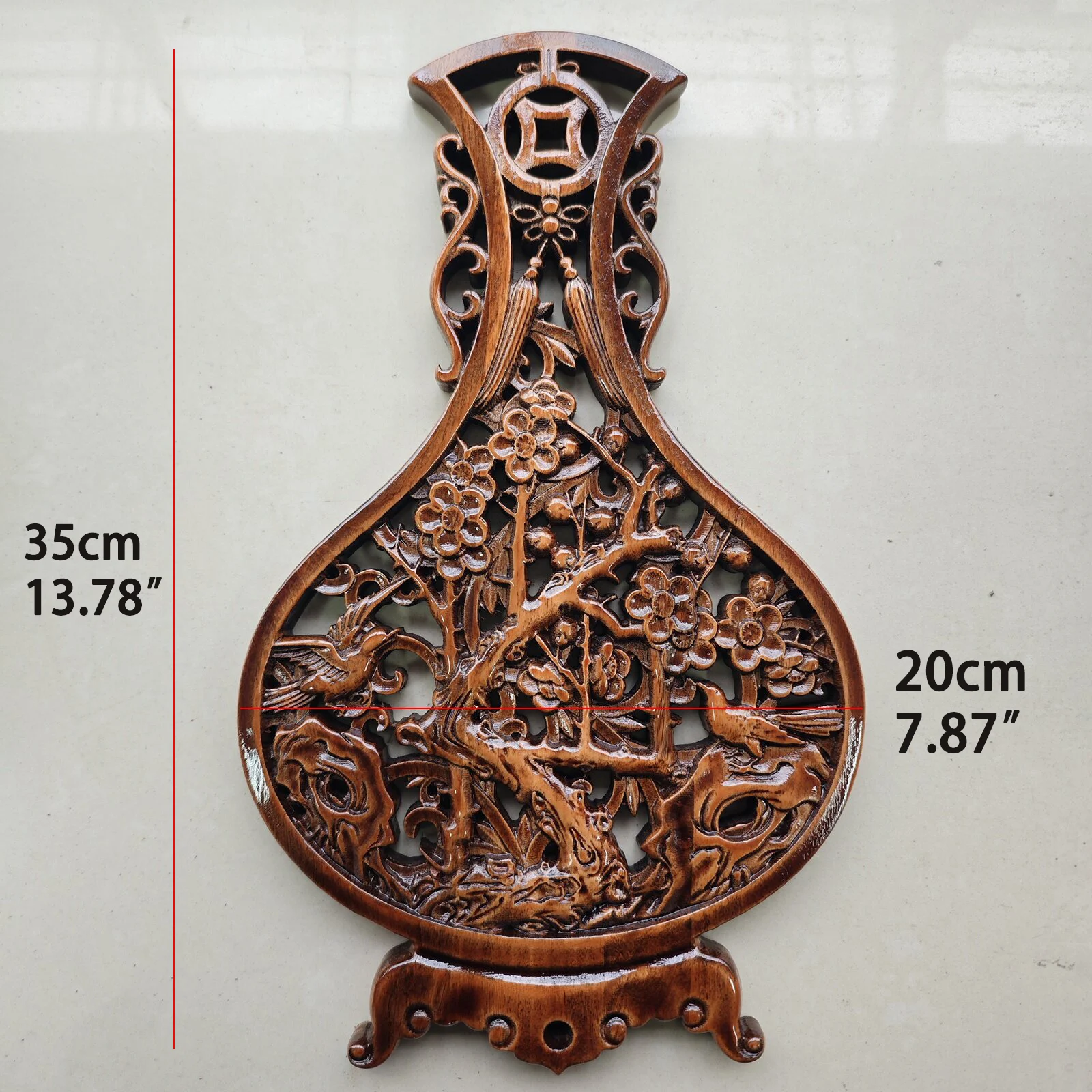 Wood Carving Hollow Carved Board Flower Bird Plum Orchid Bamboo Traditional Craft Wall Hanging Pendant Camphor Wood Home Decor