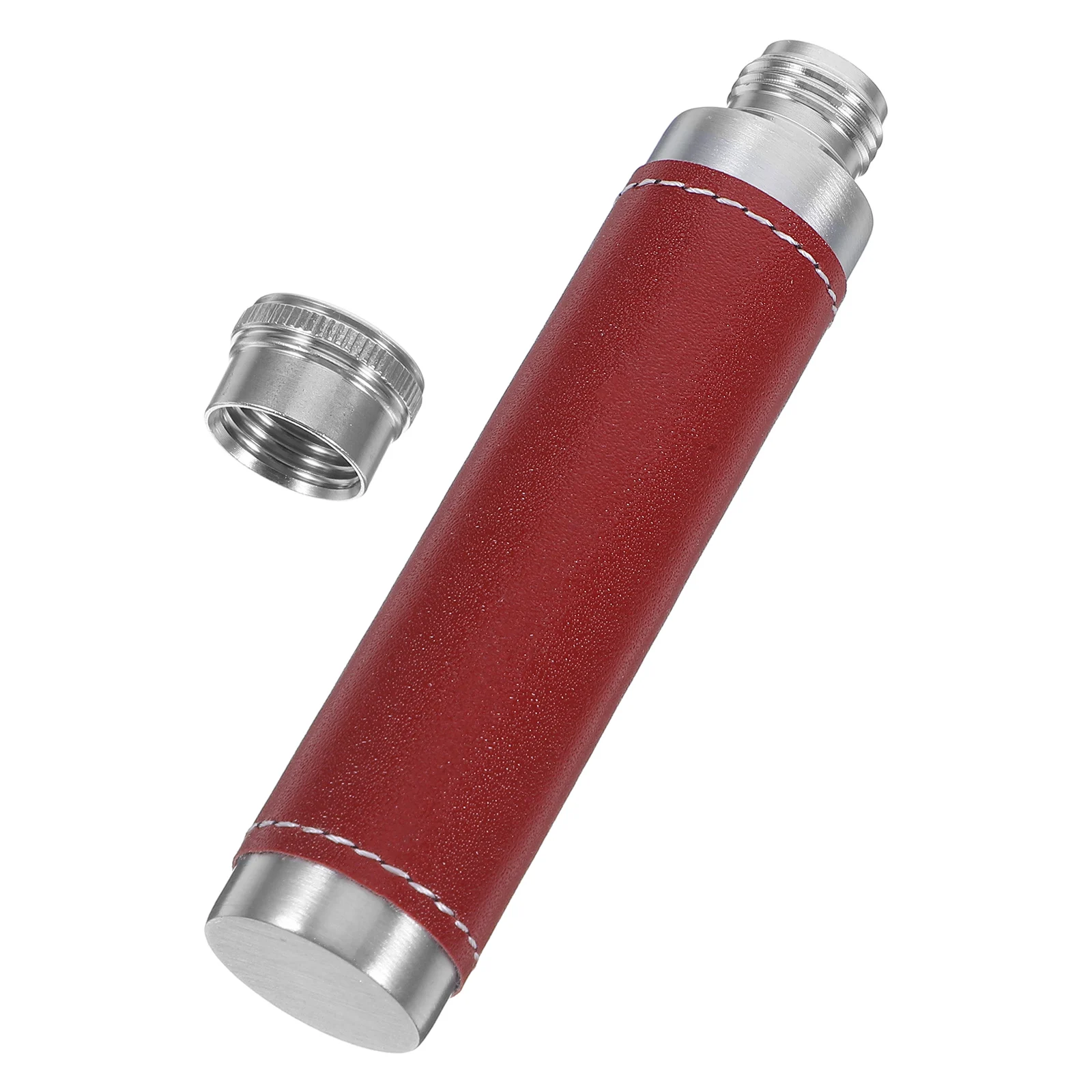 

1pc 1oz Stainless Steel Portable Tube Cover Tube Shape Round Base for Outdoor Use (Brown + Silver)