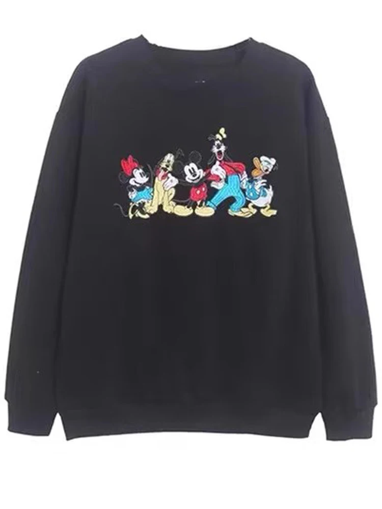 Disney Minnie Mickey Mouse Family Cartoon Print Embroidery Sweatshirt Women O-Neck Pullover Long Sleeve Jumper Fleece Top Femme